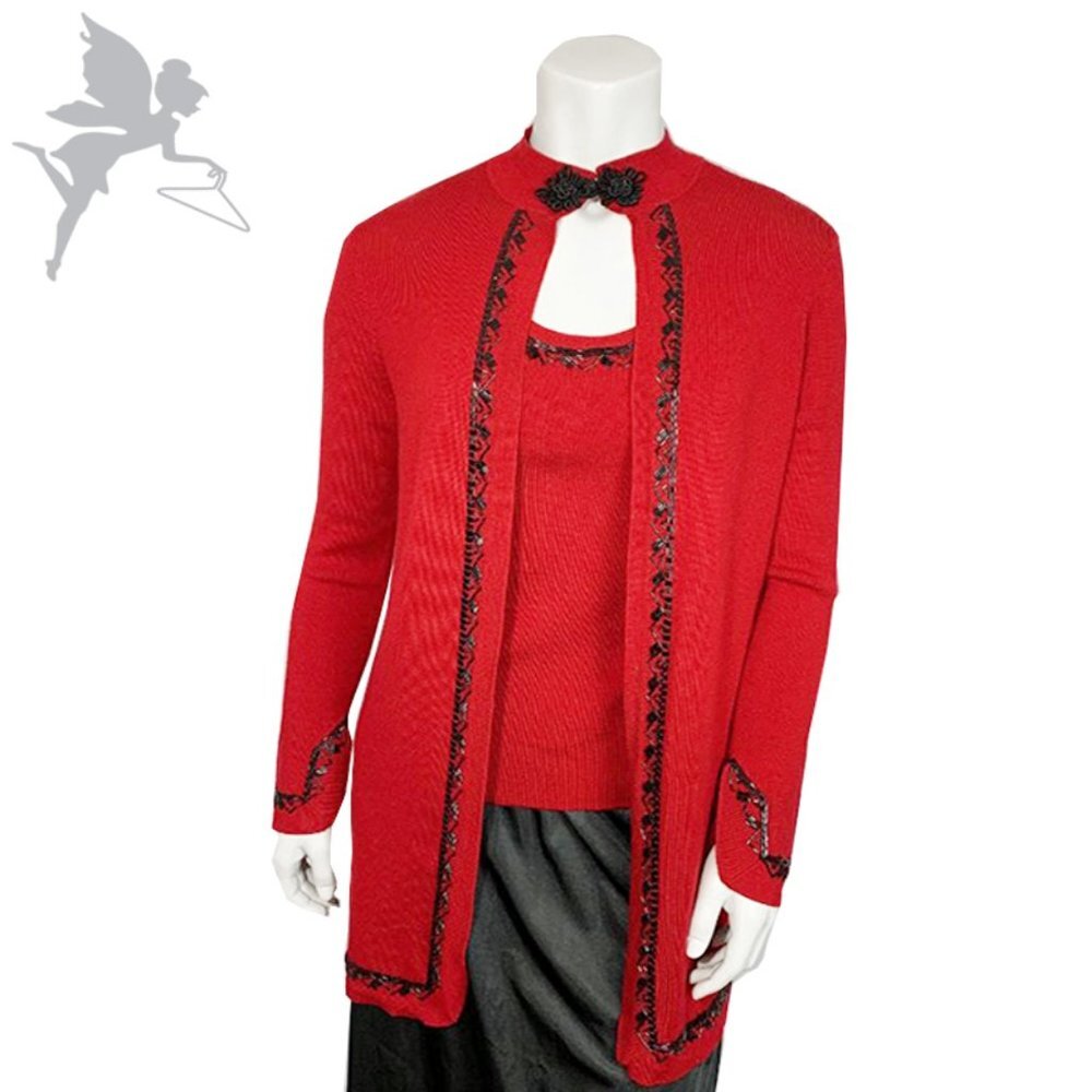 VINTAGE Longline Sweater Set With Beaded Trim